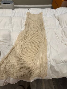 Fashion Nova Beige Crochet Maxi Dress